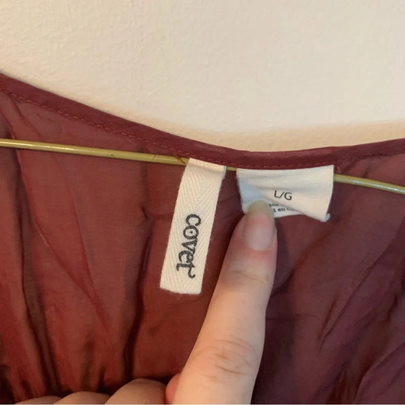 Covet Burgundy  100% Silk Button Down Shirt Blouse L - Picture 4 of 7